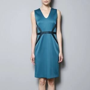 Hugo Boss Teal Blue V Neck Resortwear Sheath Dress